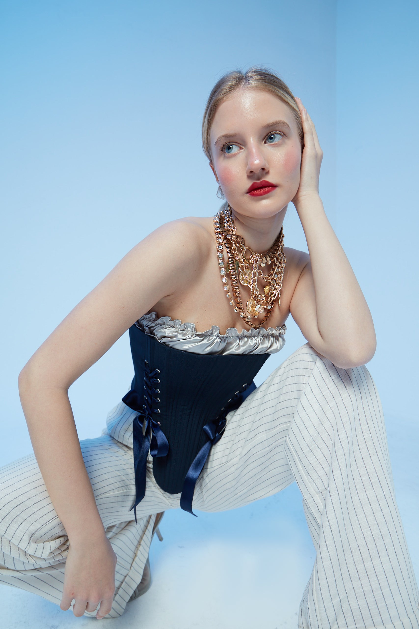 Marie Navy Corset Set