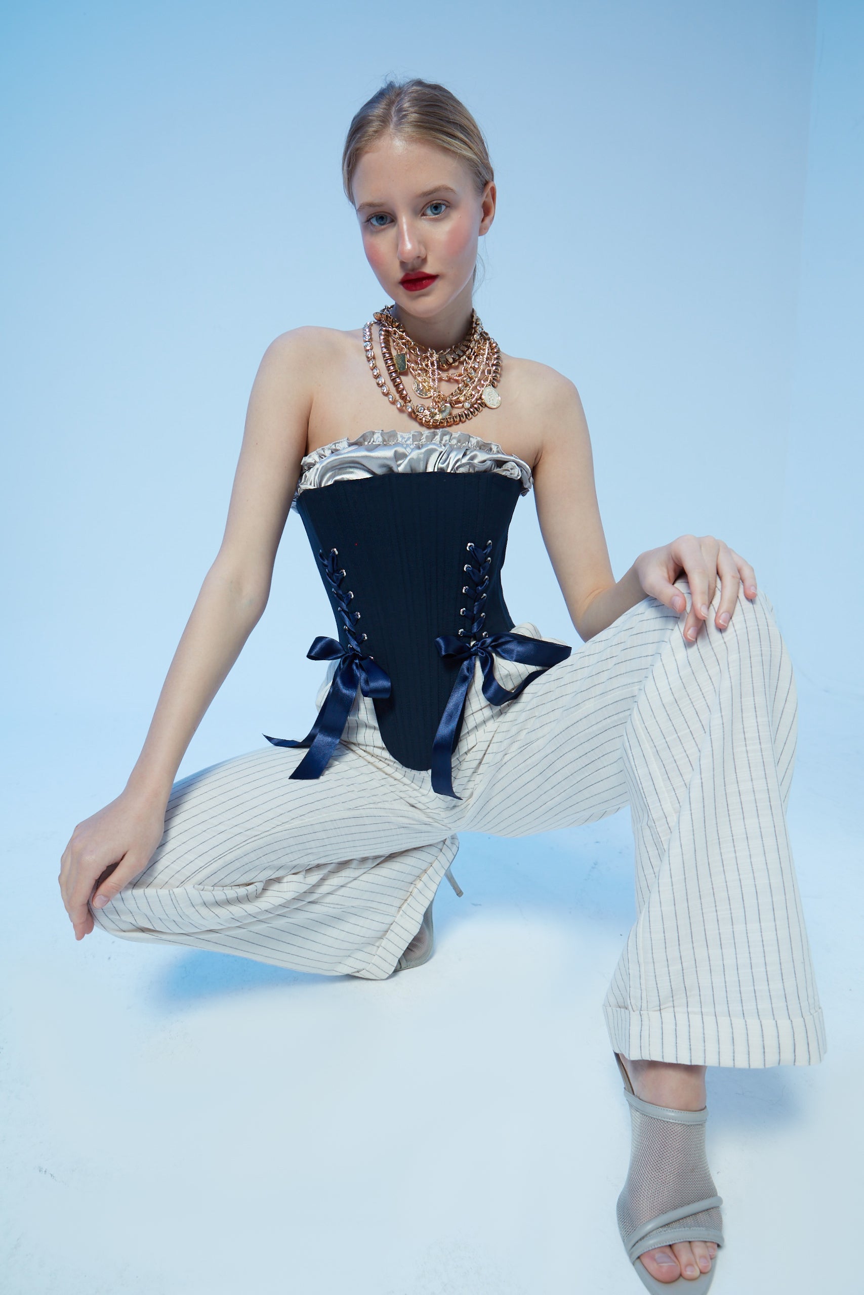 Marie Navy Corset Set