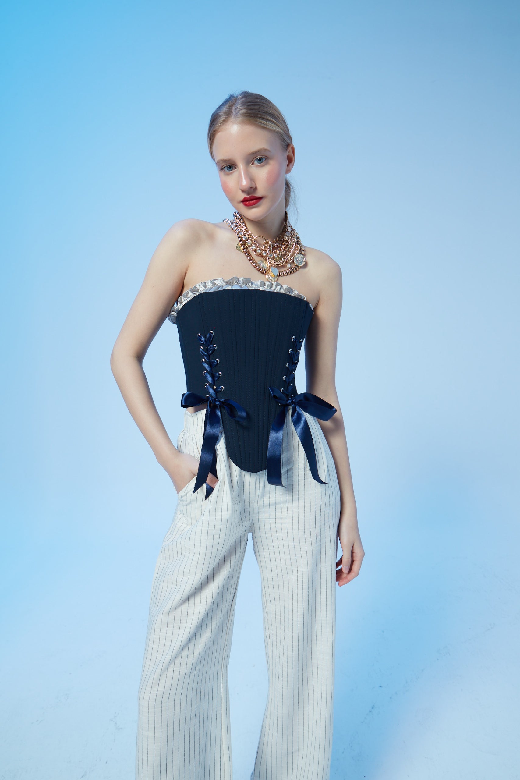 Marie Navy Corset Set