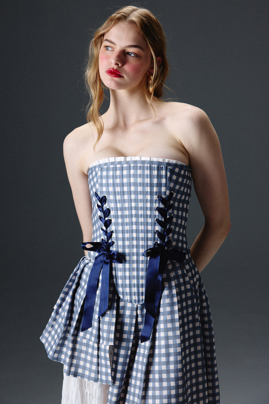 Marie Blue Checkered Corset