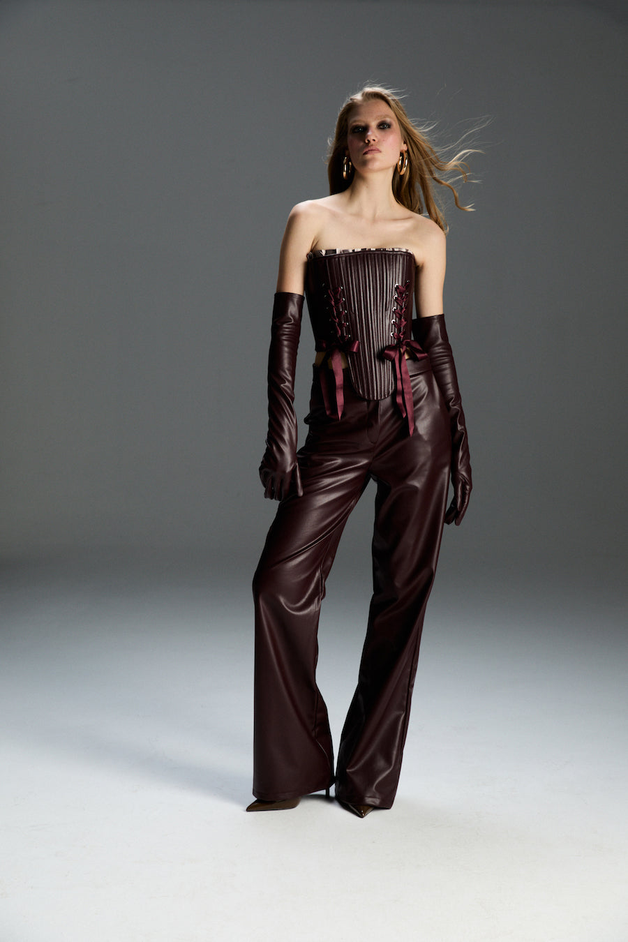 Marie Burgundy Leather Corset Set 2
