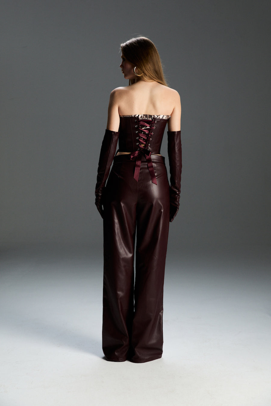 Marie Burgundy Leather Corset Set 2