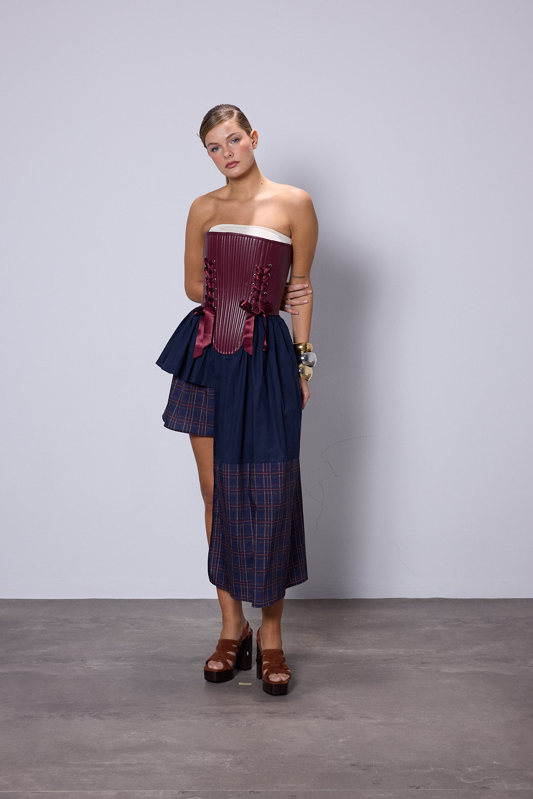 Marie Burgundy Leather Corset Set