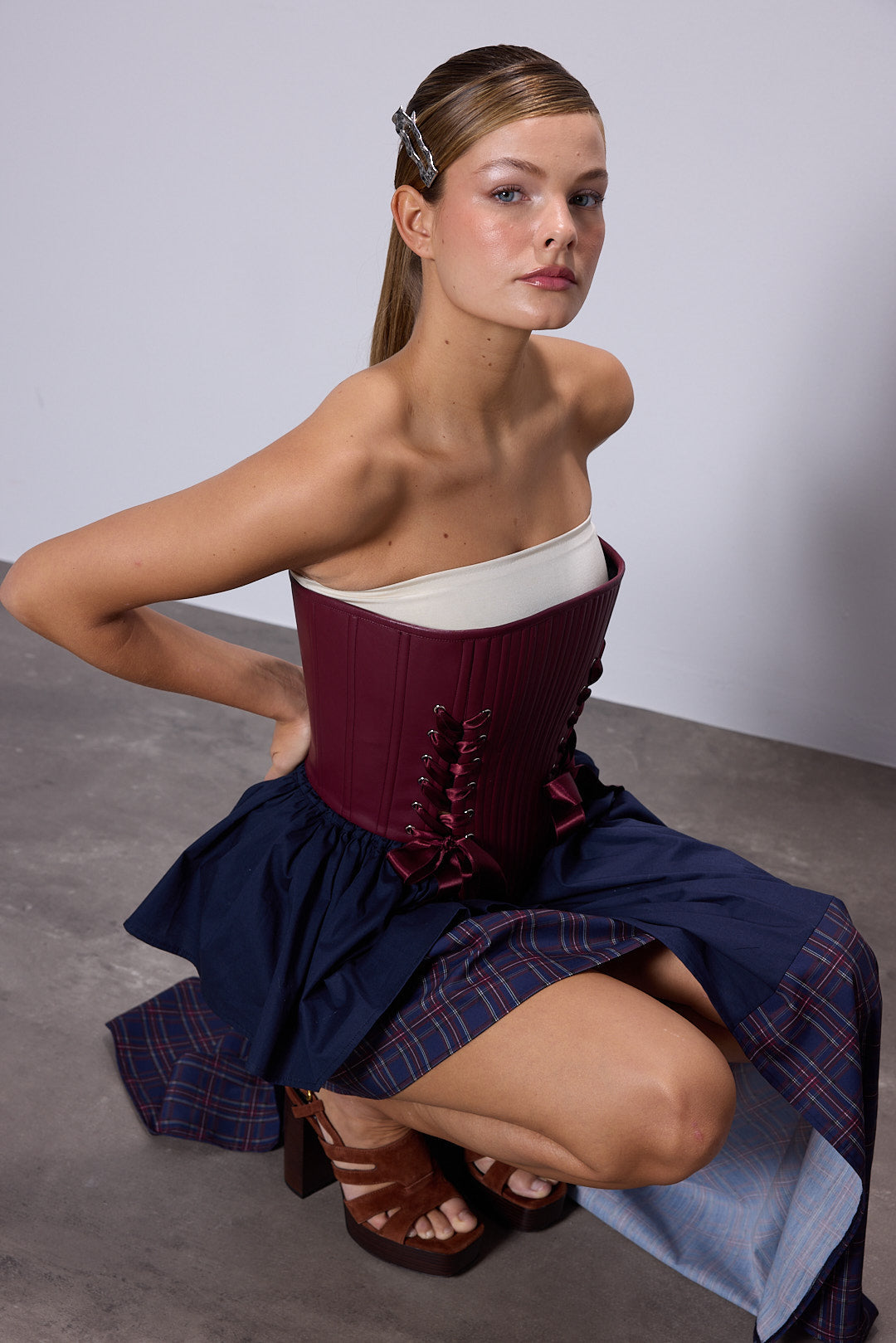 Marie Burgundy Leather Corset Set