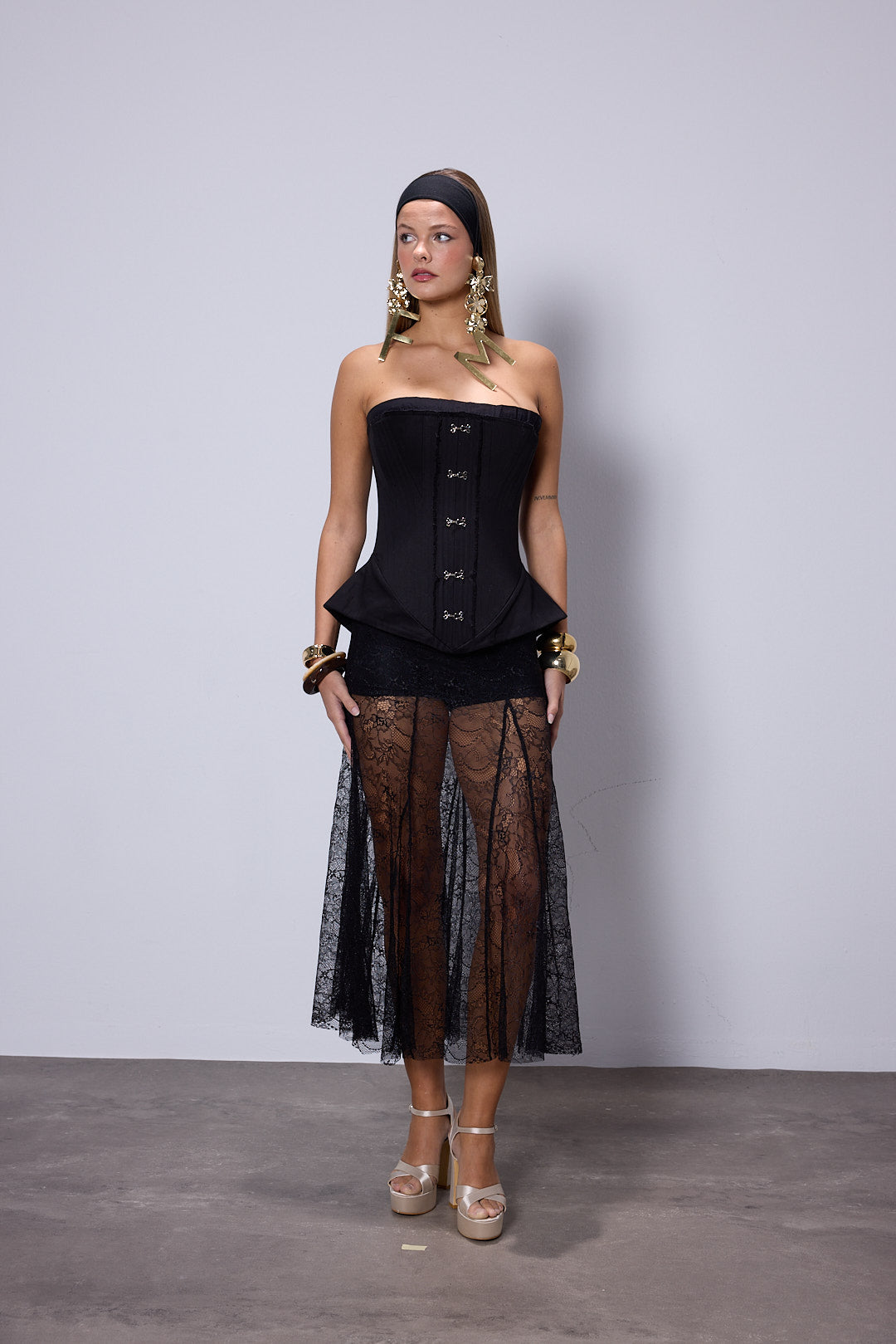 Lace Siyah Midi Skirt