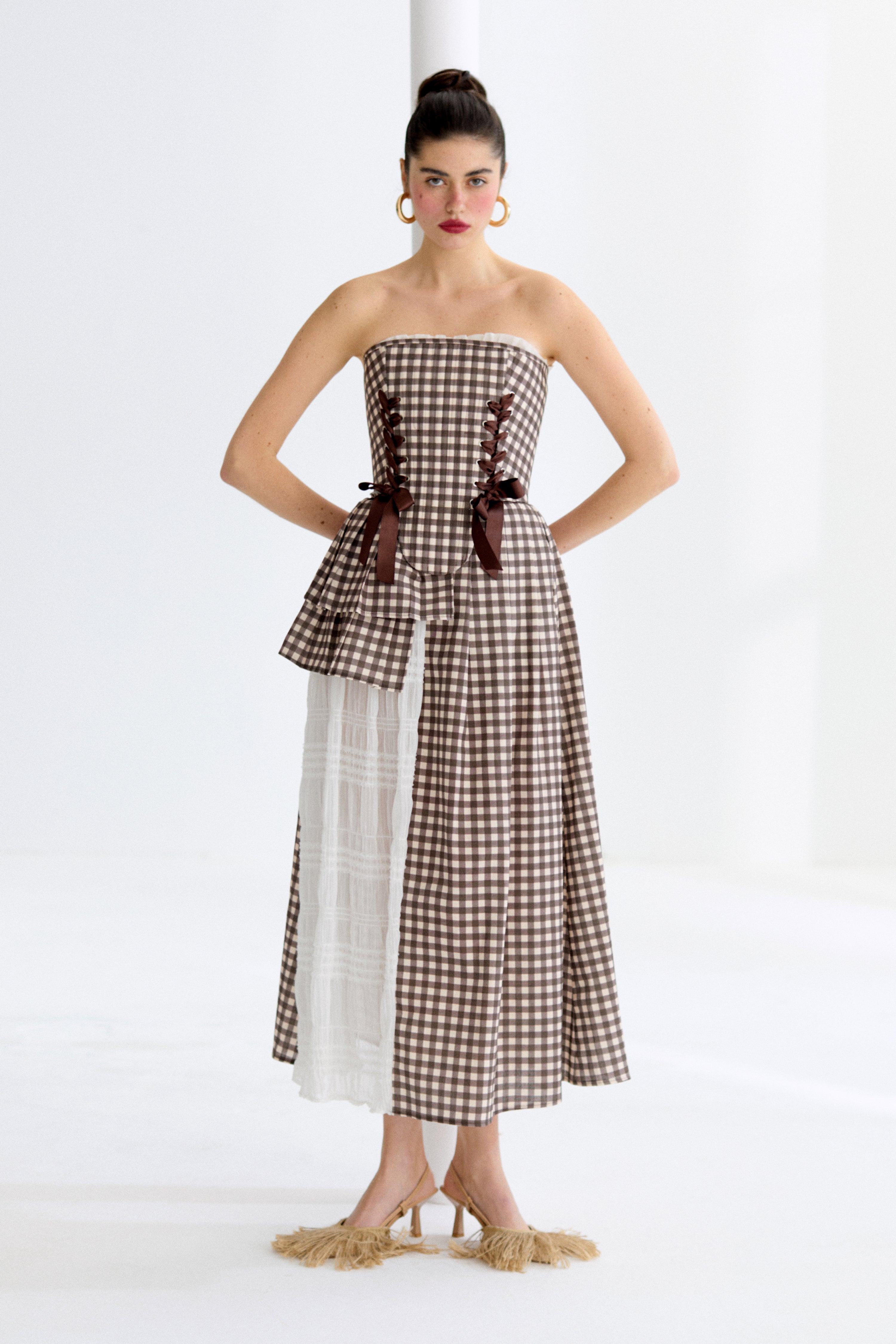 Marie Brown Checkered Corset Set