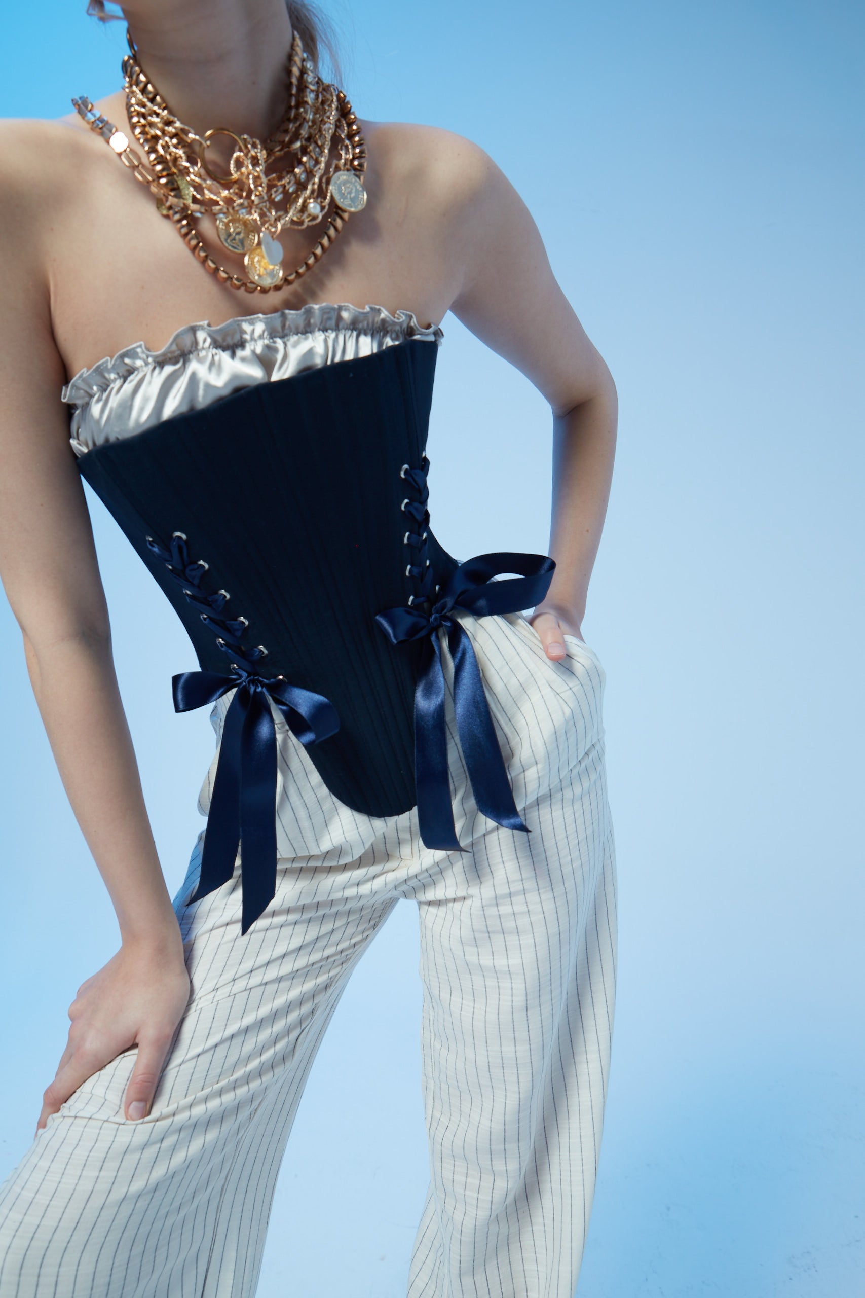 Marie Navy Corset Set