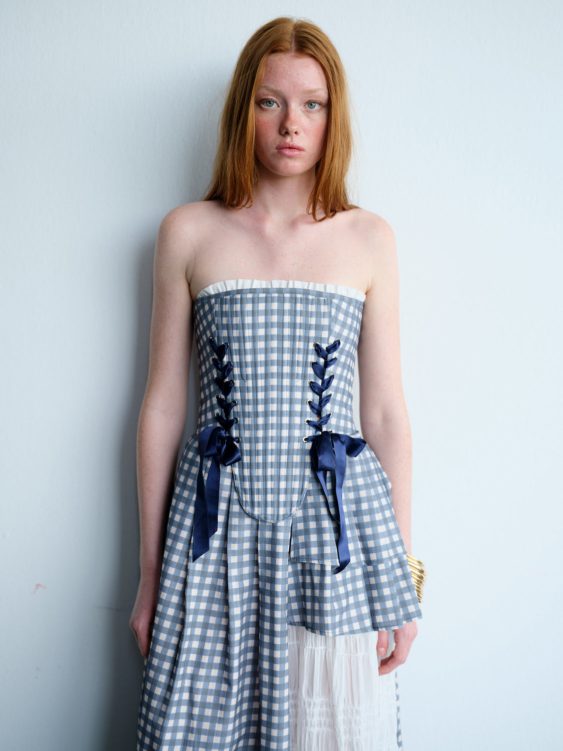 Marie Blue Checkered Corset Set