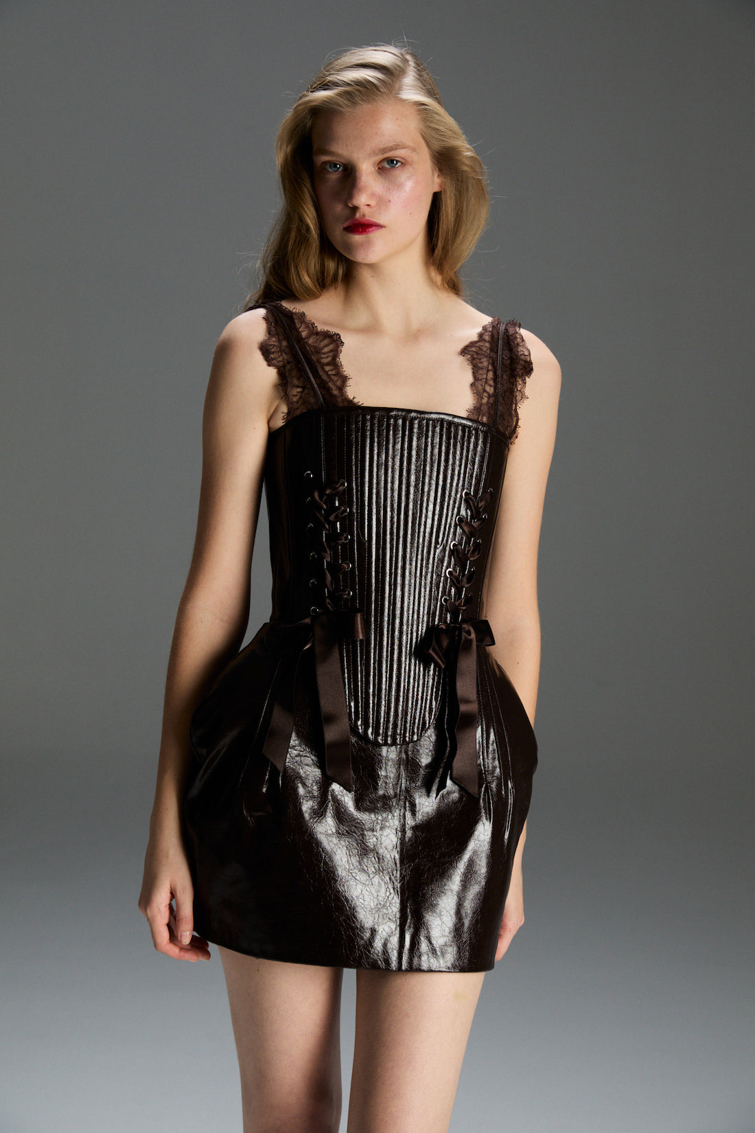 Marie Brown Leather Corset Set