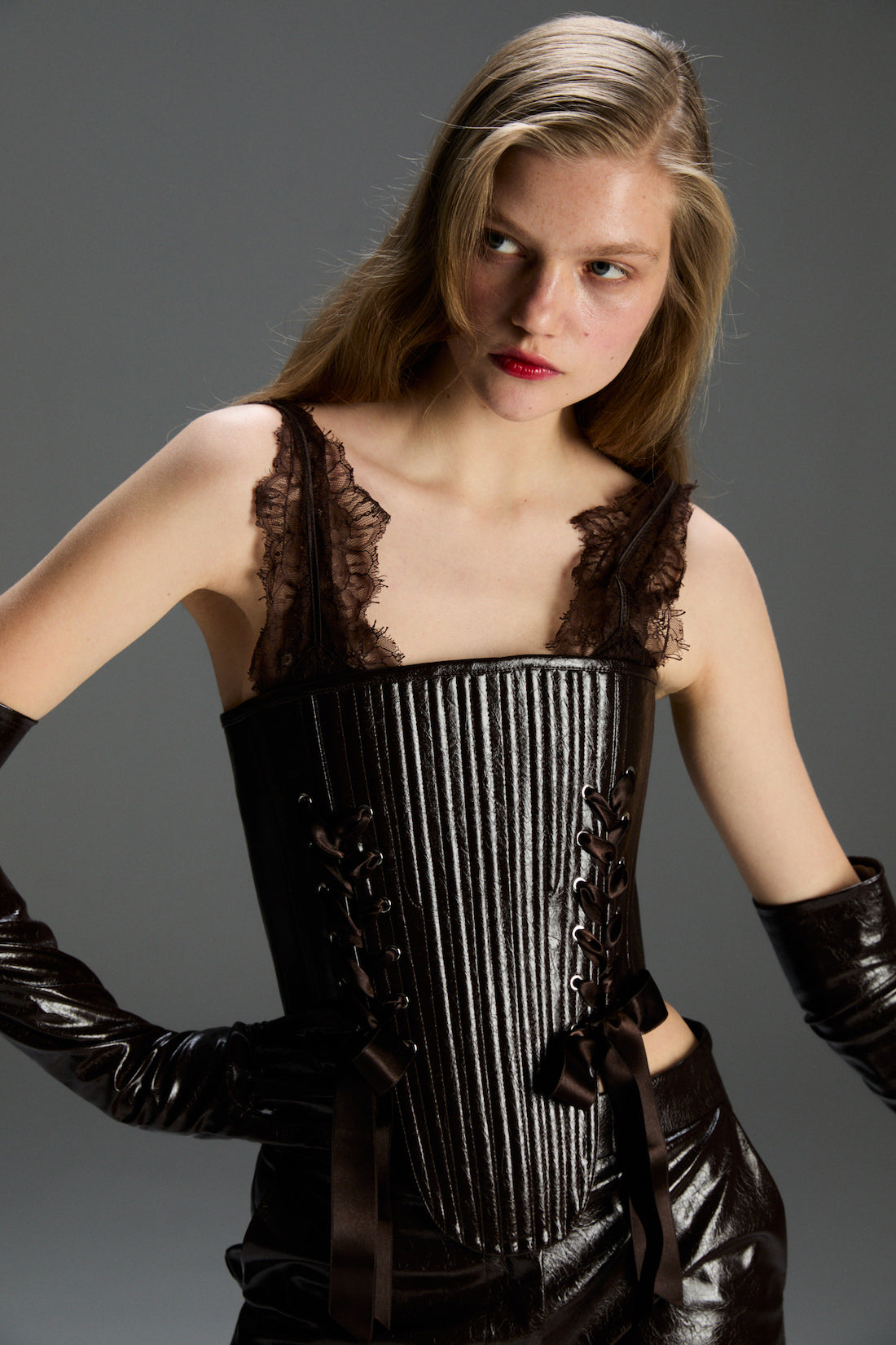 Marie Brown Leather Corset Set