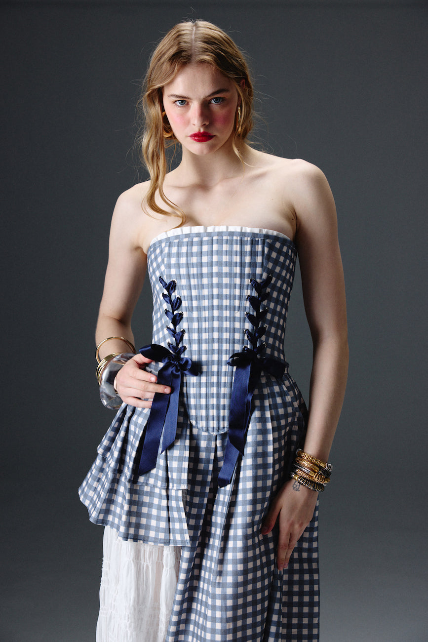 Marie Blue Checkered Corset