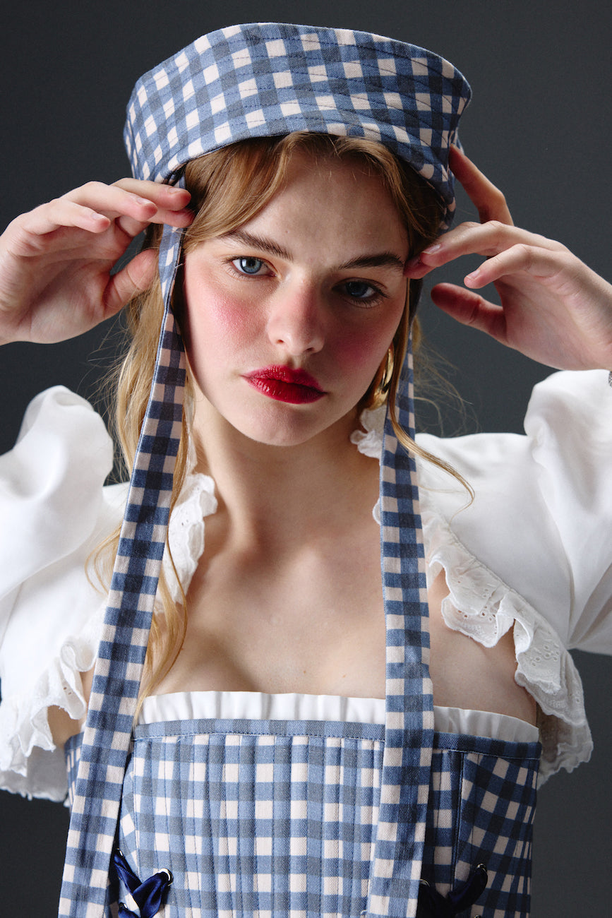 Helena Blue Checkered Hat