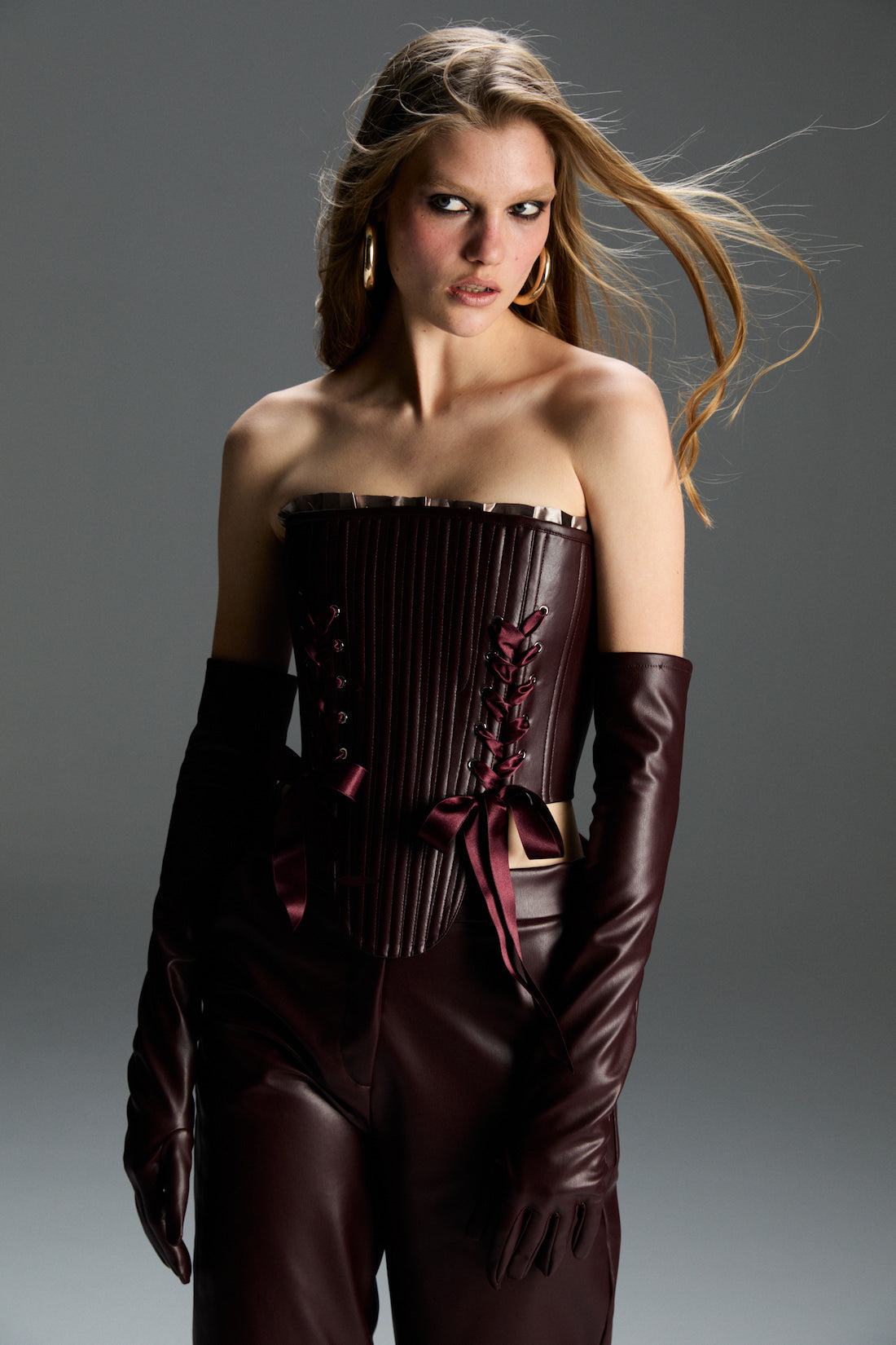 Marie Burgundy Leather Corset Set 2