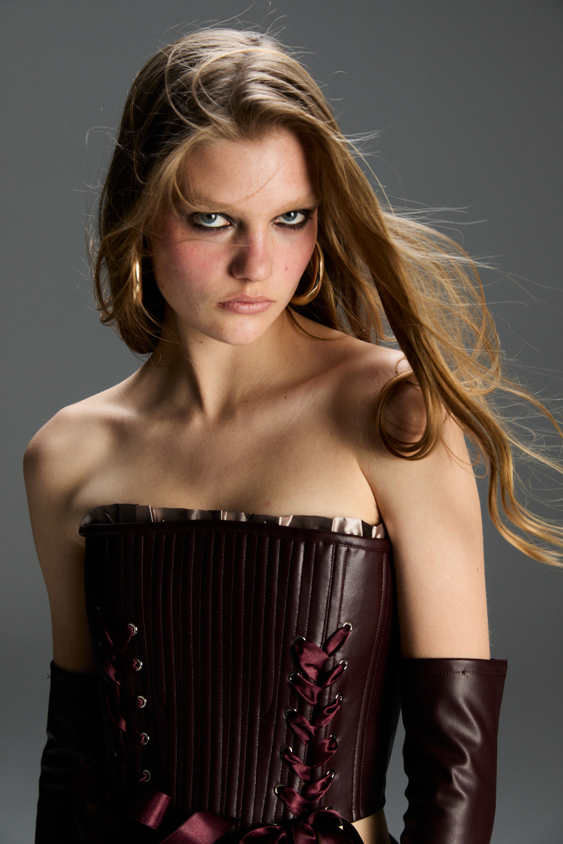Marie Burgundy Leather Corset Set 2