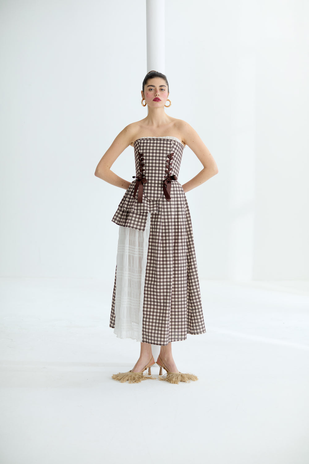 Marie Brown Checkered Corset Set