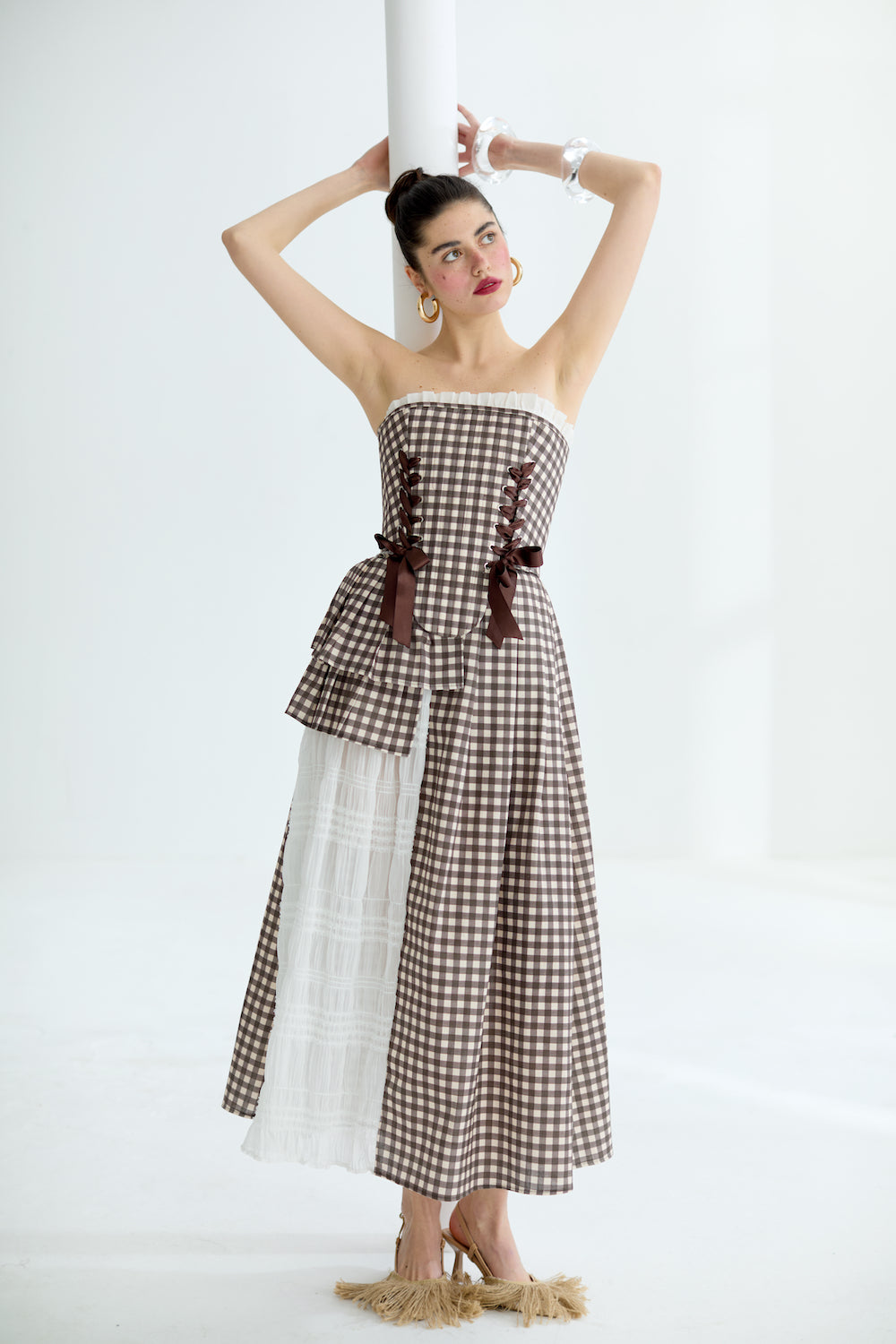 Marie Brown Checkered Corset Set
