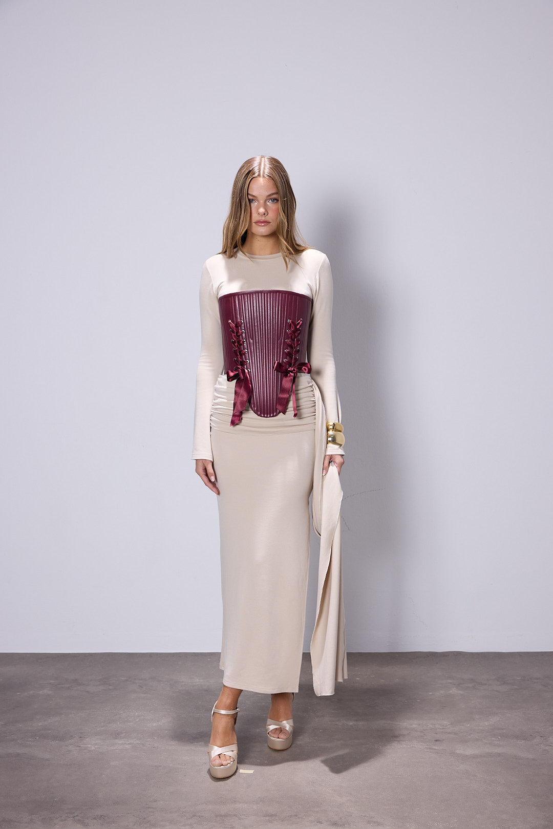 Marie Burgundy Leather Corset Set