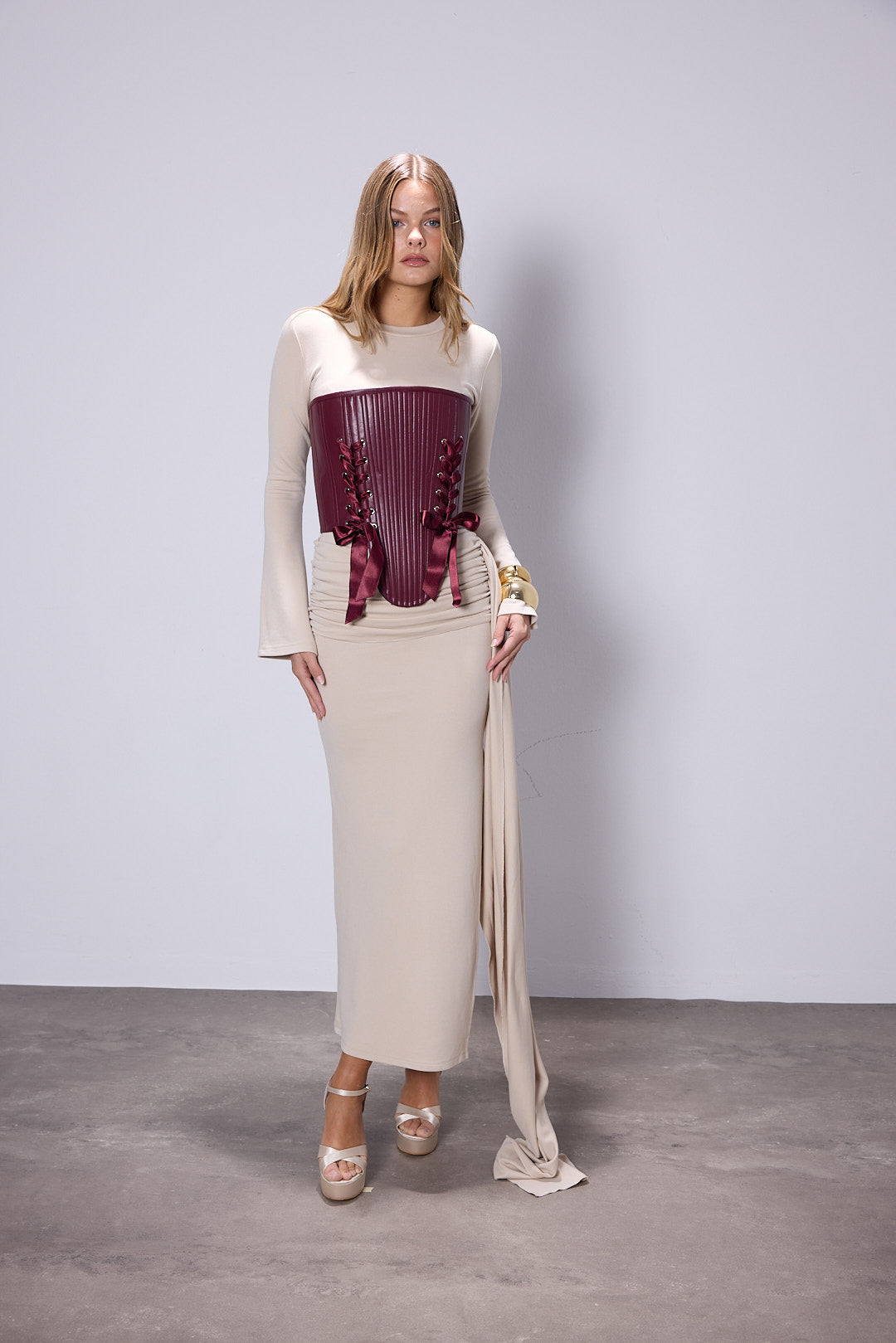 Marie Burgundy Leather Corset Set